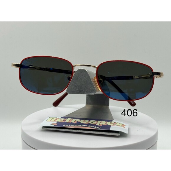 Vintage Eyeglasses NOS Small Red Rectangle Metal Blue Mirror POLARIZED Lens 00s - Picture 1 of 10